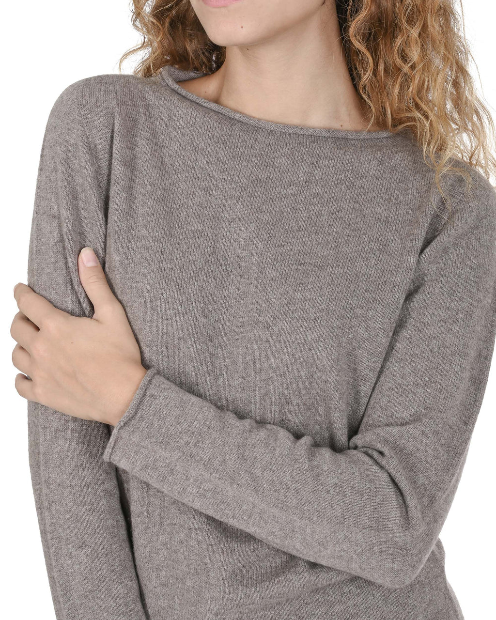 Suéter de cuello barco para mujer de cachemira Crown of Edinburgh COE 0025 TAUPE