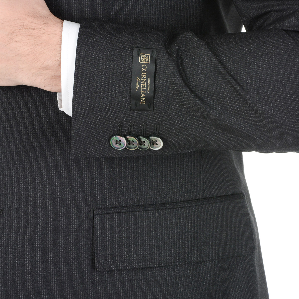 Corneliani Mens Suit Long Sleeves Dark Grey Super 130's