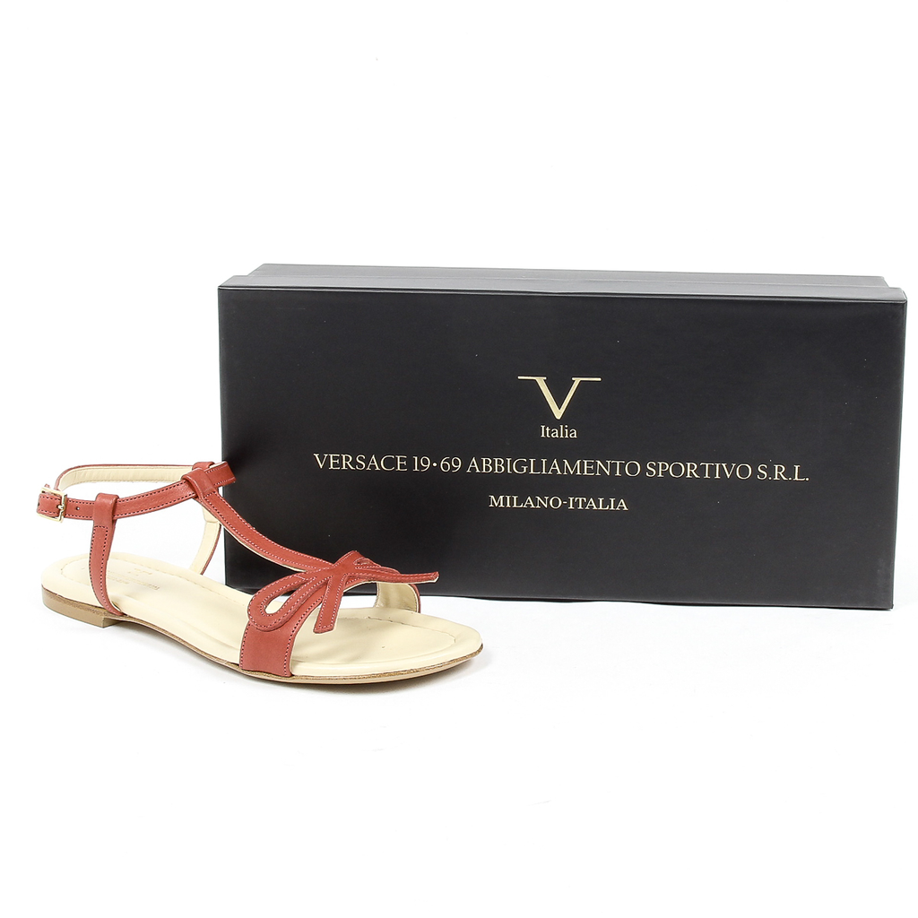 Sandalia plana V 1969 Italia para mujer, color rojo, LISA