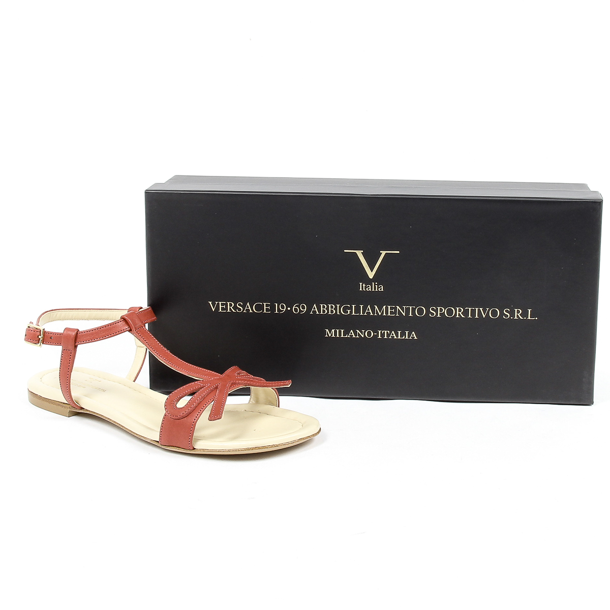Sandalia plana V 1969 Italia para mujer, color rojo, LISA