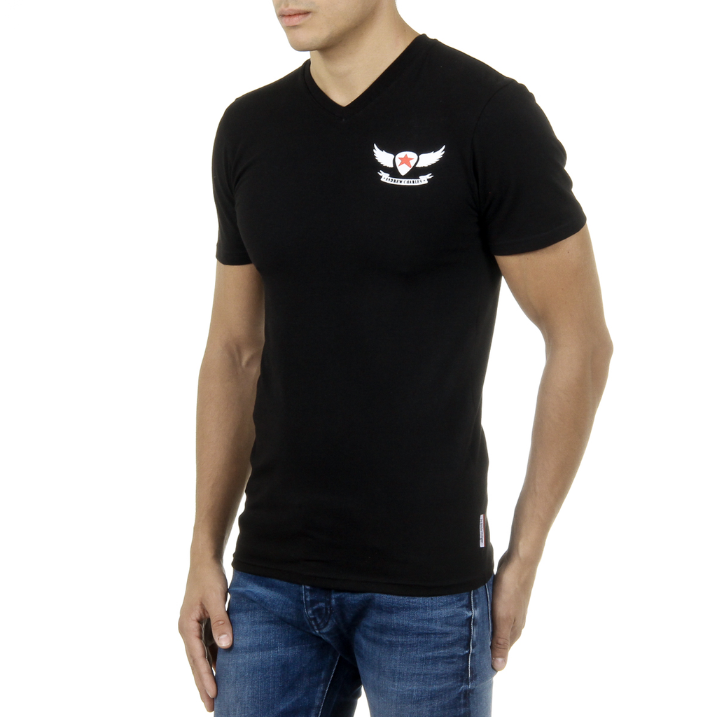 Camiseta Andrew Charles para hombre, manga corta, cuello en V, negra, KENAN