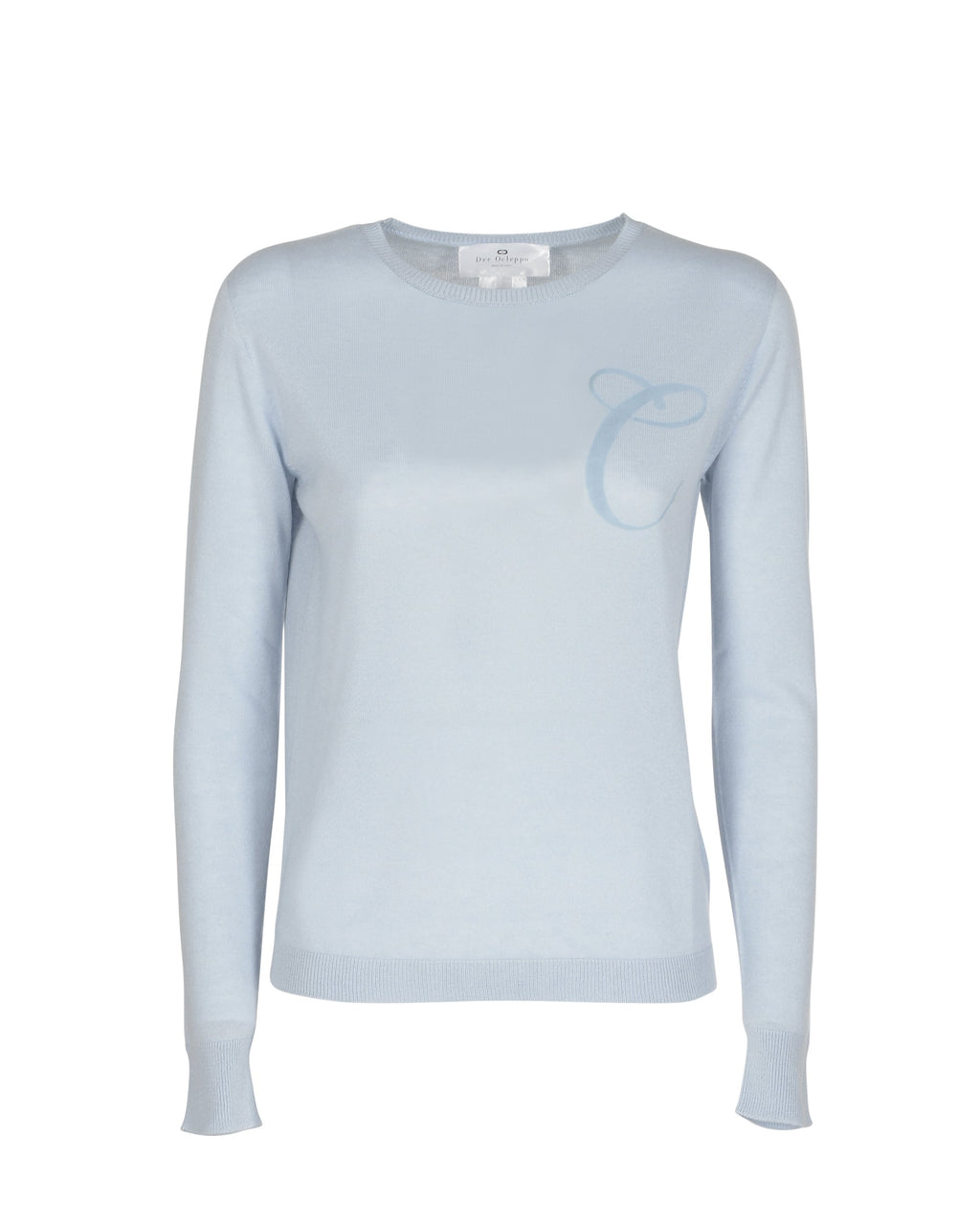 Jersey de cachemira de verano con cuello redondo y manga larga, azul claro