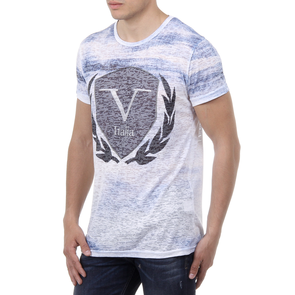 V 1969 Italia Mens T-shirt Short Sleeves Round Neck Light Blue LOGAN