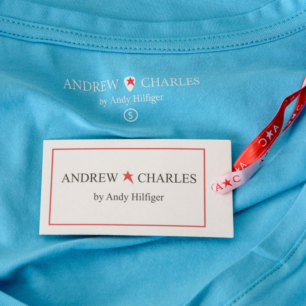 Camiseta Andrew Charles para mujer, manga corta, cuello en V, azul claro TAPIWA