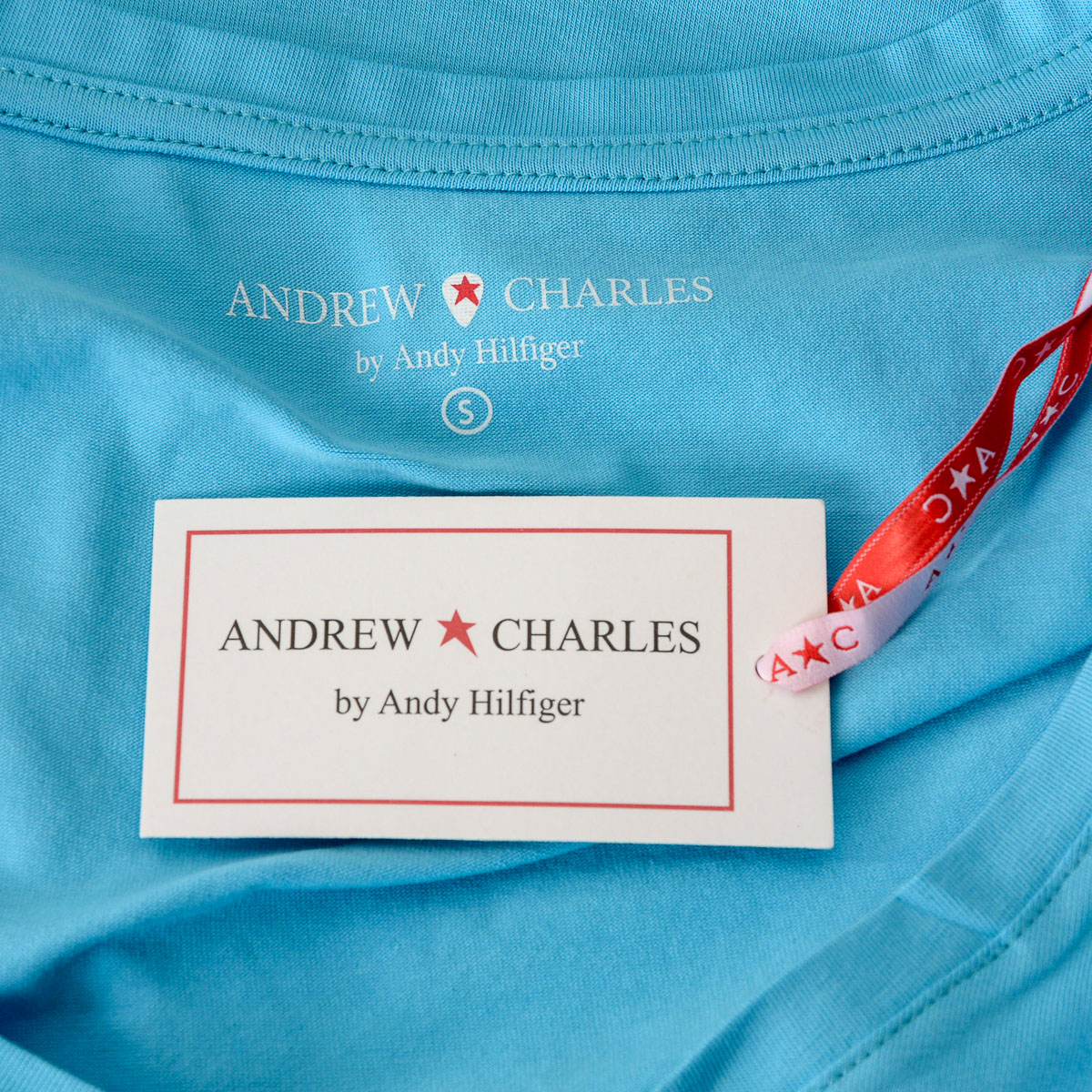 Camiseta Andrew Charles para mujer, manga corta, cuello en V, azul claro TAPIWA