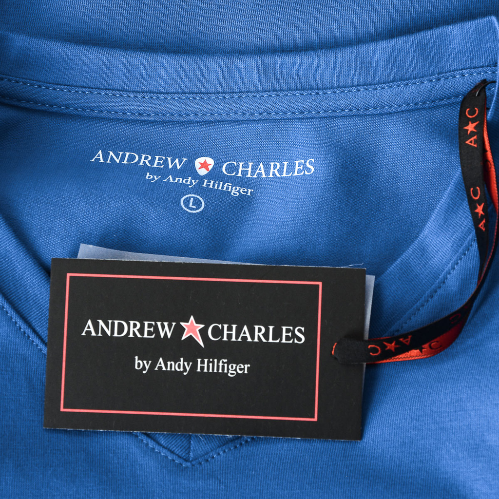 Camiseta Andrew Charles para hombre, manga corta, cuello en V, azul, KENAN