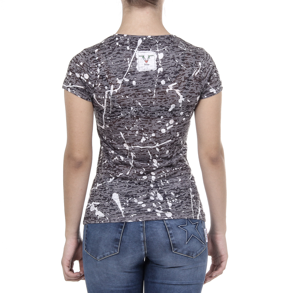 V 1969 Italia Womens T-shirt Short Sleeves Round Neck Black AVA