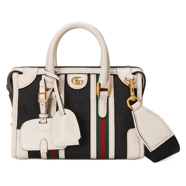 Bolso de hombro Gucci GG Monogram y piel en blanco y negro