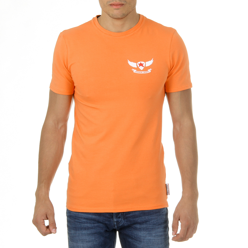 Camiseta Andrew Charles para hombre, manga corta, cuello redondo, naranja, KEITA