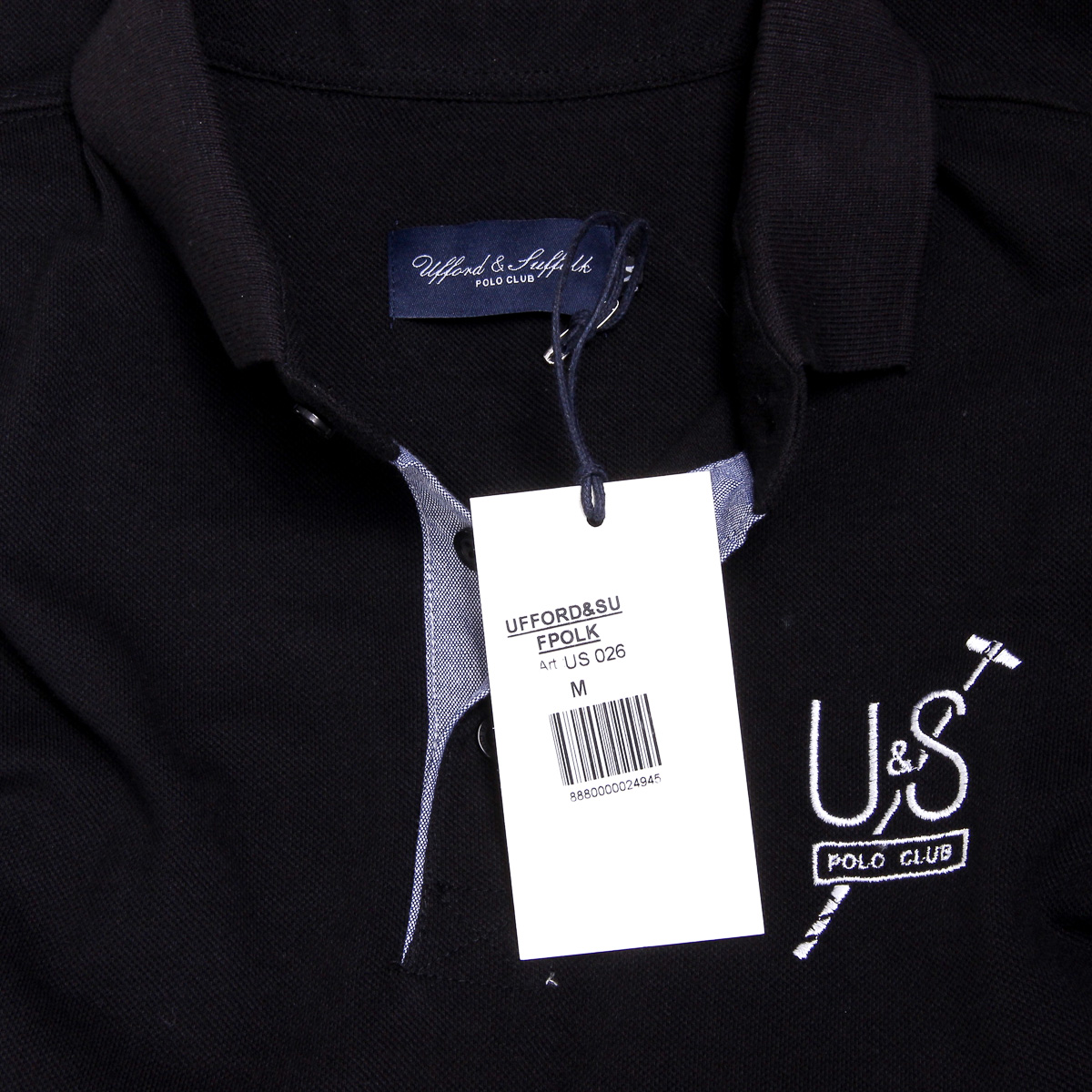 Polo Ufford & Suffolk Polo Club para hombre, manga corta, US026, negro