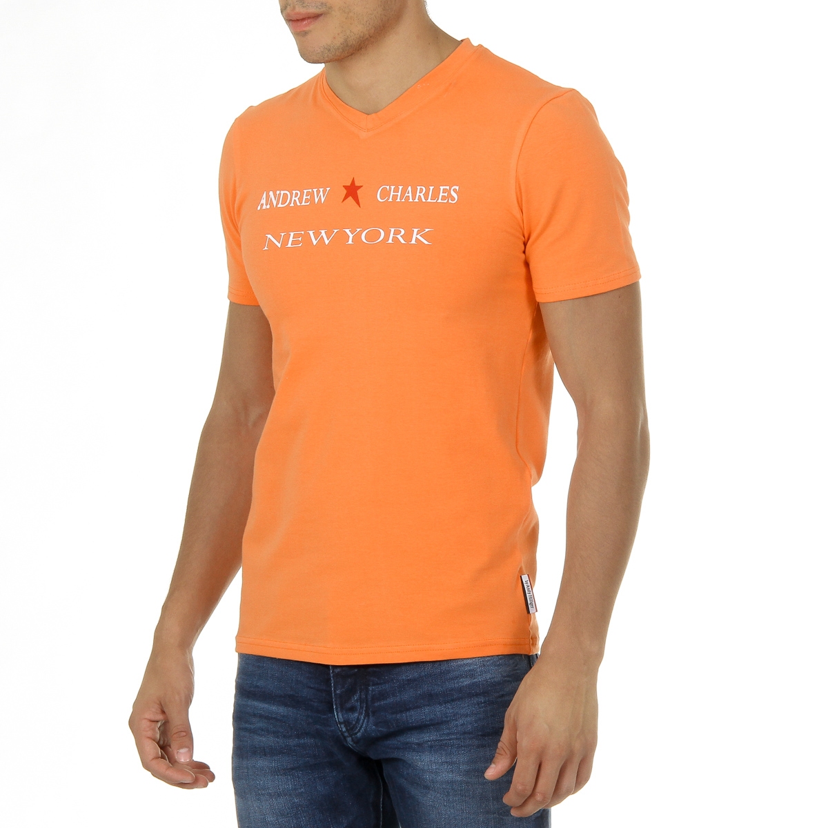 Camiseta Andrew Charles para hombre, manga corta, cuello en V, naranja, KENAN