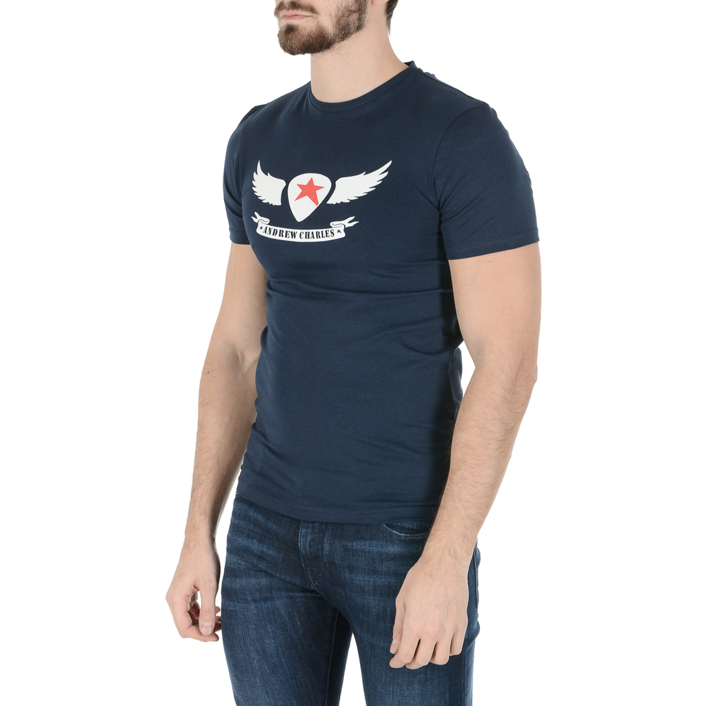 Camiseta Andrew Charles para hombre, manga corta, cuello redondo, azul, KEITA