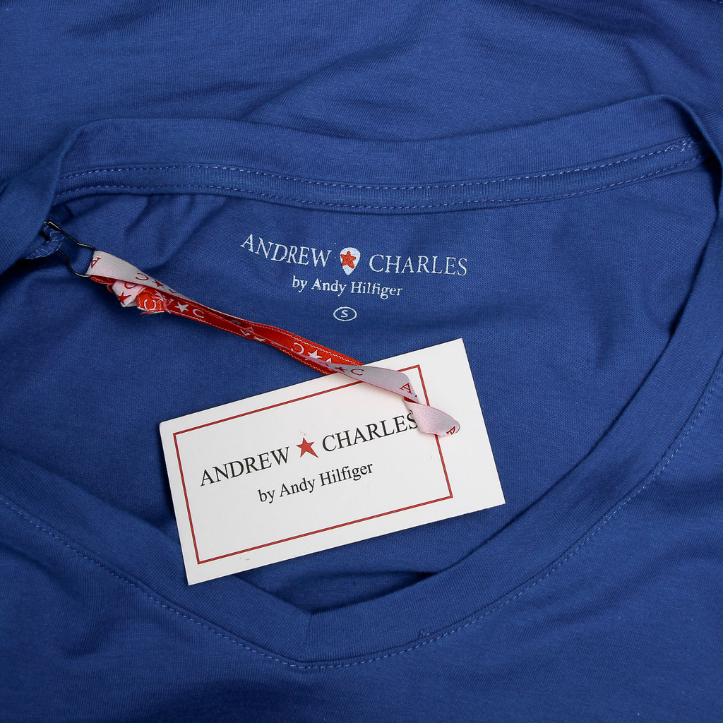 Camiseta Andrew Charles para mujer, manga corta, cuello en V, azul TAPIWA