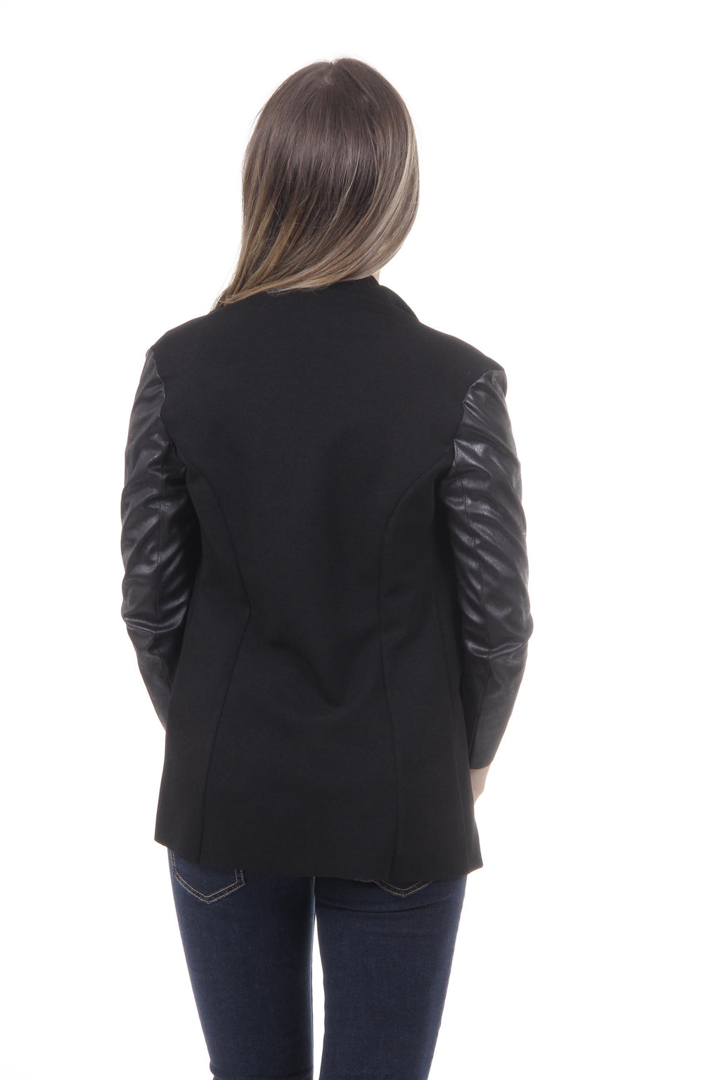 Chaqueta Mujer V 1969 Italia GIACCA ALEXIA TESS. BUCEO + ECOPELLE NERO