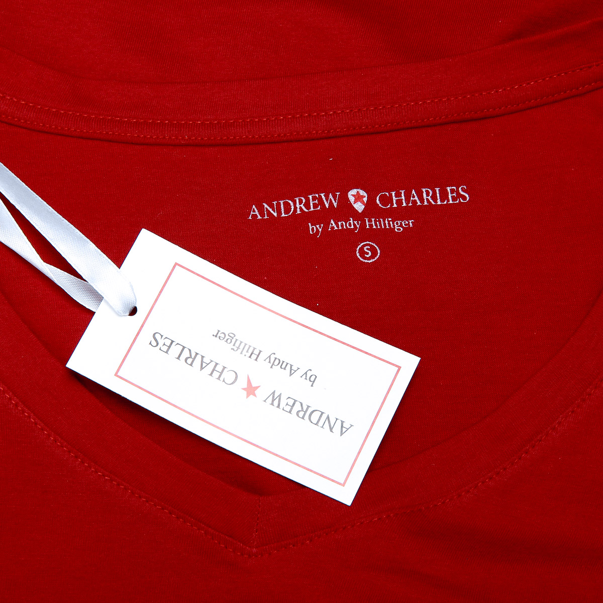 Camiseta Andrew Charles para mujer, manga corta, cuello en V, roja, TAPIWA