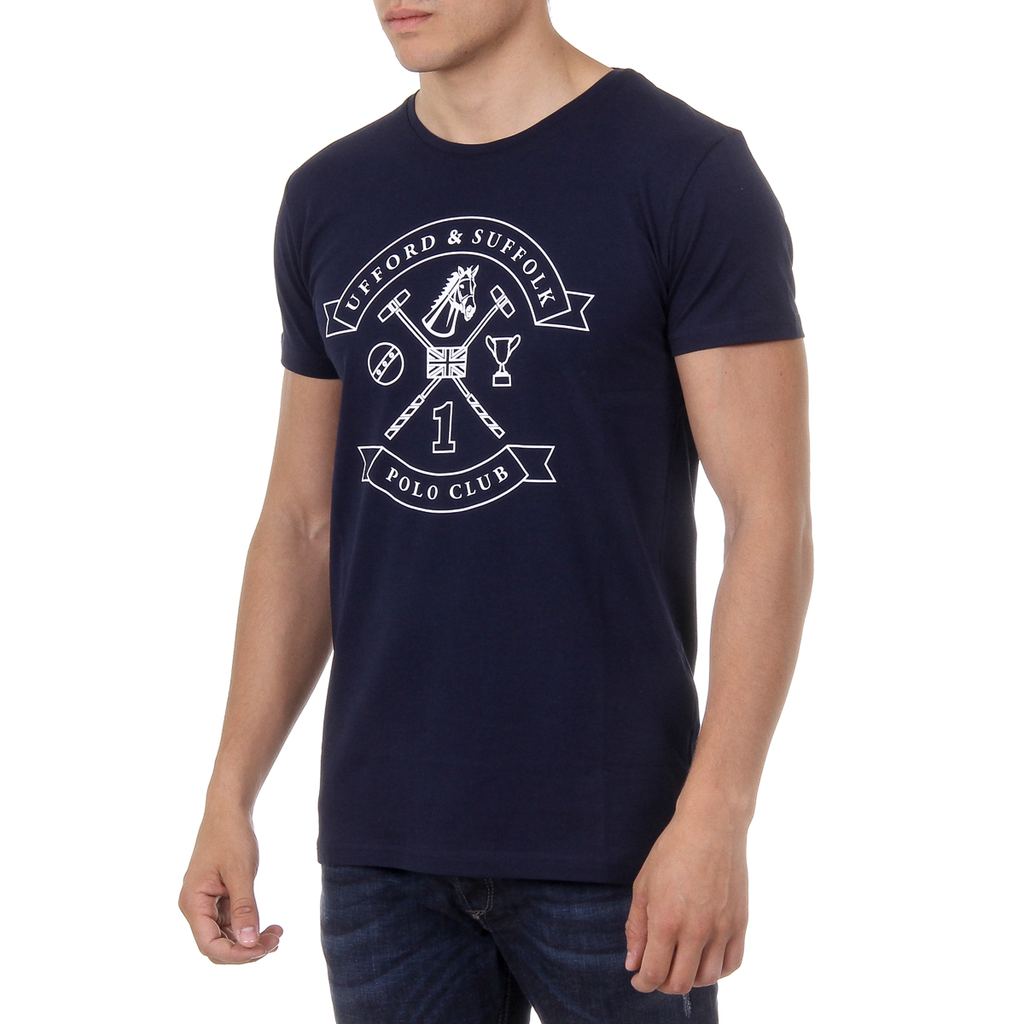 Camiseta de hombre Ufford & Suffolk Polo Club, manga corta, cuello redondo, US027, azul marino