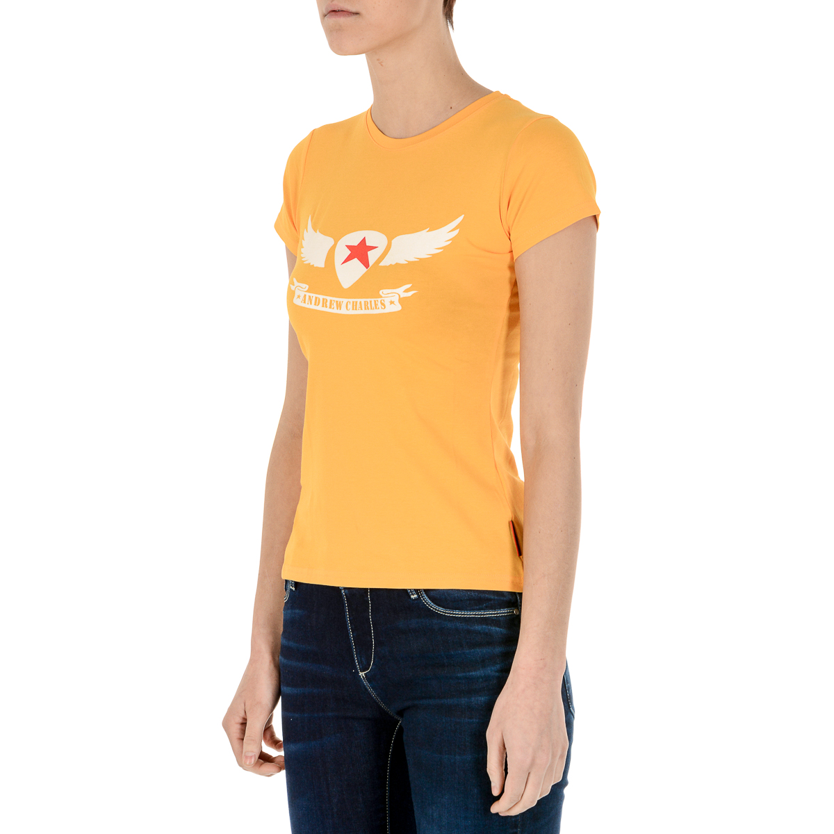 Camiseta Andrew Charles para mujer, manga corta, cuello redondo, amarilla, TARANA