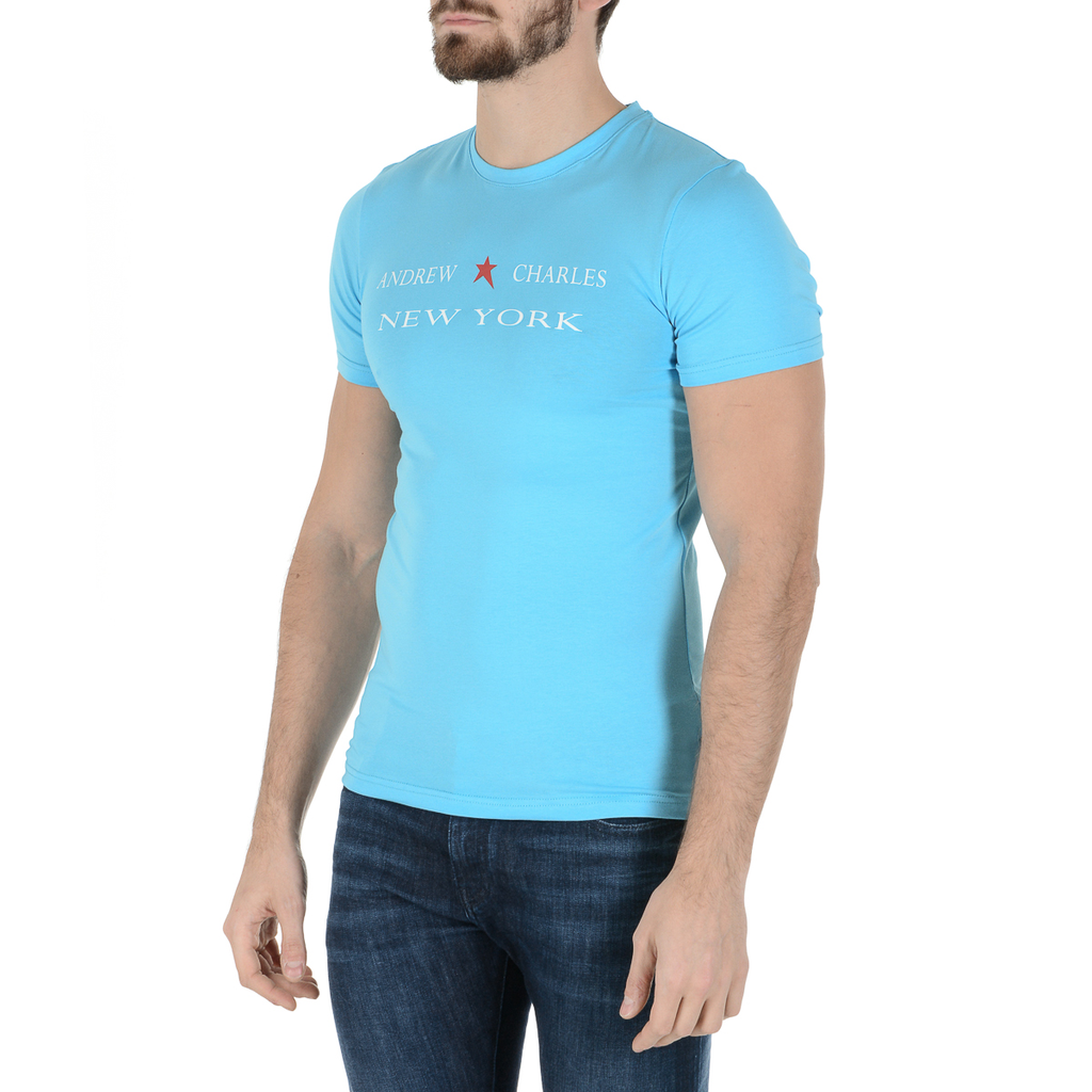 Camiseta Andrew Charles para hombre, manga corta, cuello redondo, azul claro, KEITA