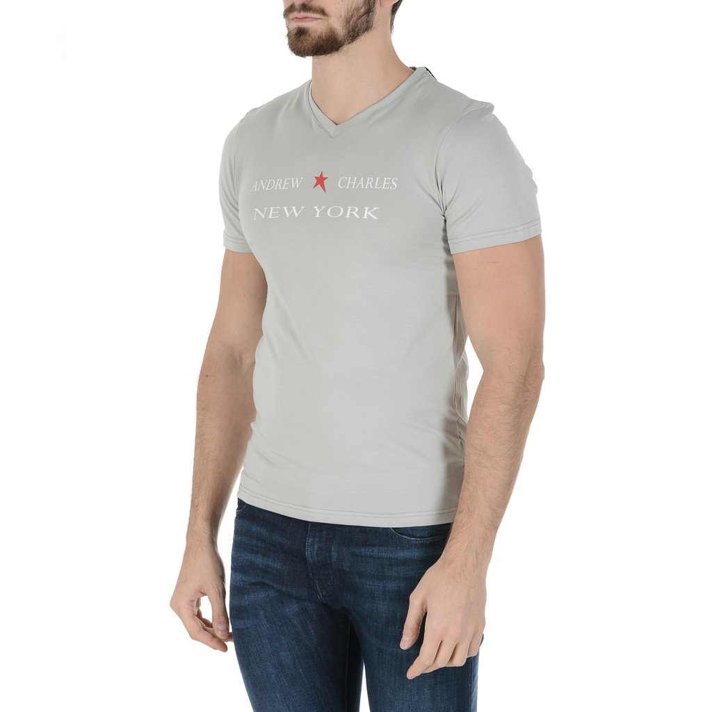 Camiseta Andrew Charles para hombre, manga corta, cuello en V, gris claro, KENAN