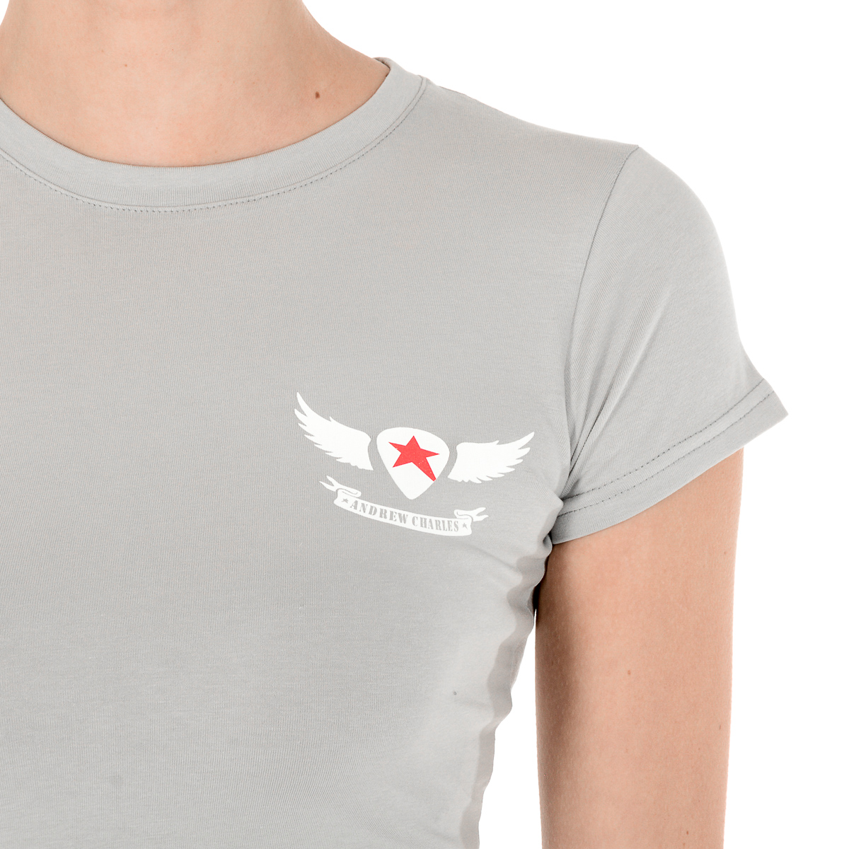 Camiseta Andrew Charles para mujer, manga corta, cuello redondo, gris, TARANA