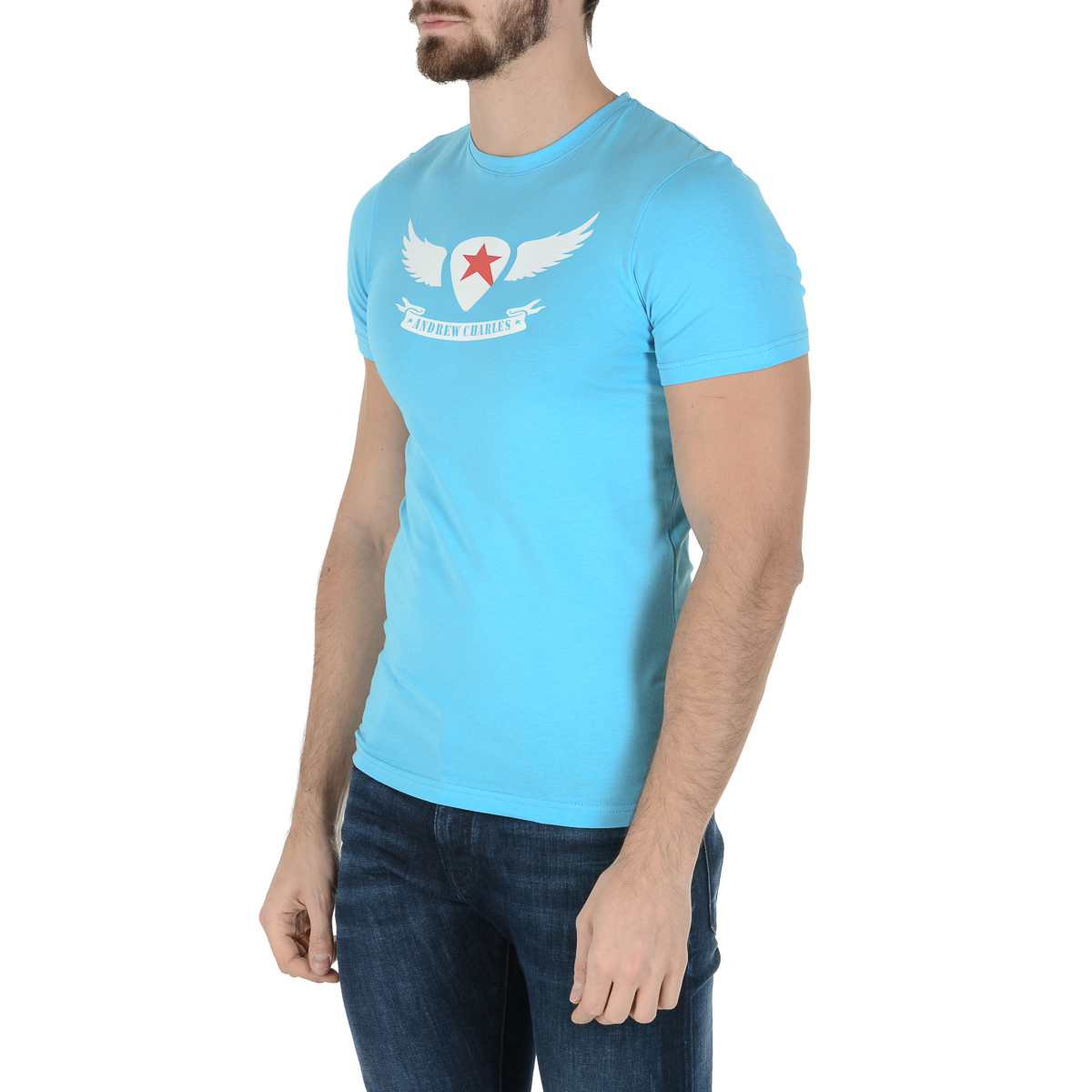 Camiseta Andrew Charles para hombre, manga corta, cuello redondo, azul claro, KEITA