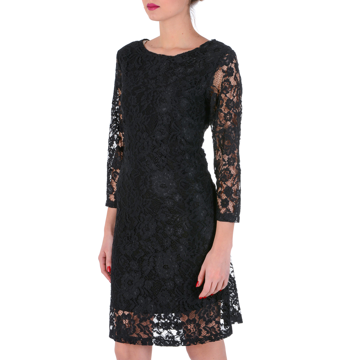 Vestido de mujer V 1969 Italia con mangas 3/4, color negro, MILENA
