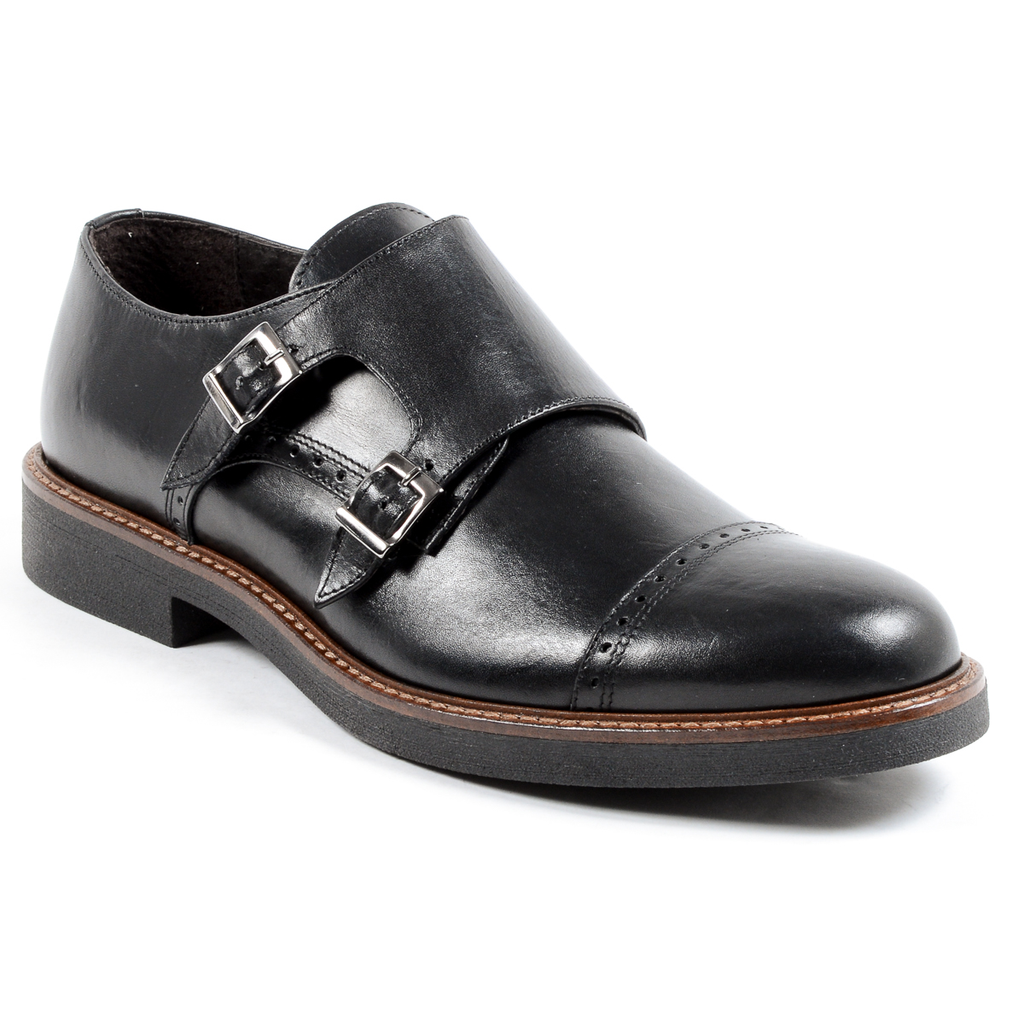 Andrew Charles Mens Monk Strap Shoe Black KURT