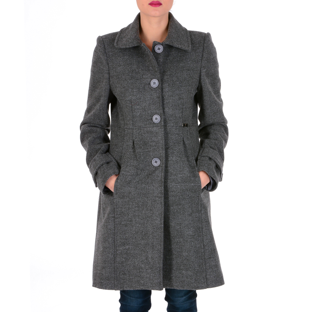 Abrigo de mujer V 1969 Italia de manga larga gris oscuro GAU