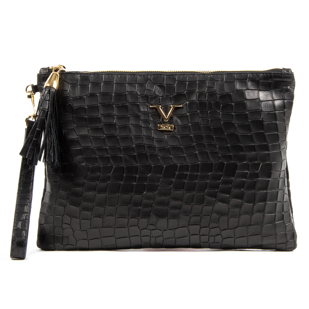Bolso de mano para mujer V 1969 Italia, color negro y lima