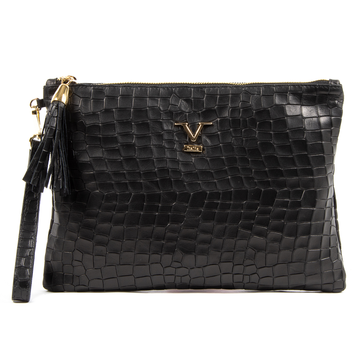 Bolso de mano para mujer V 1969 Italia, color negro y lima