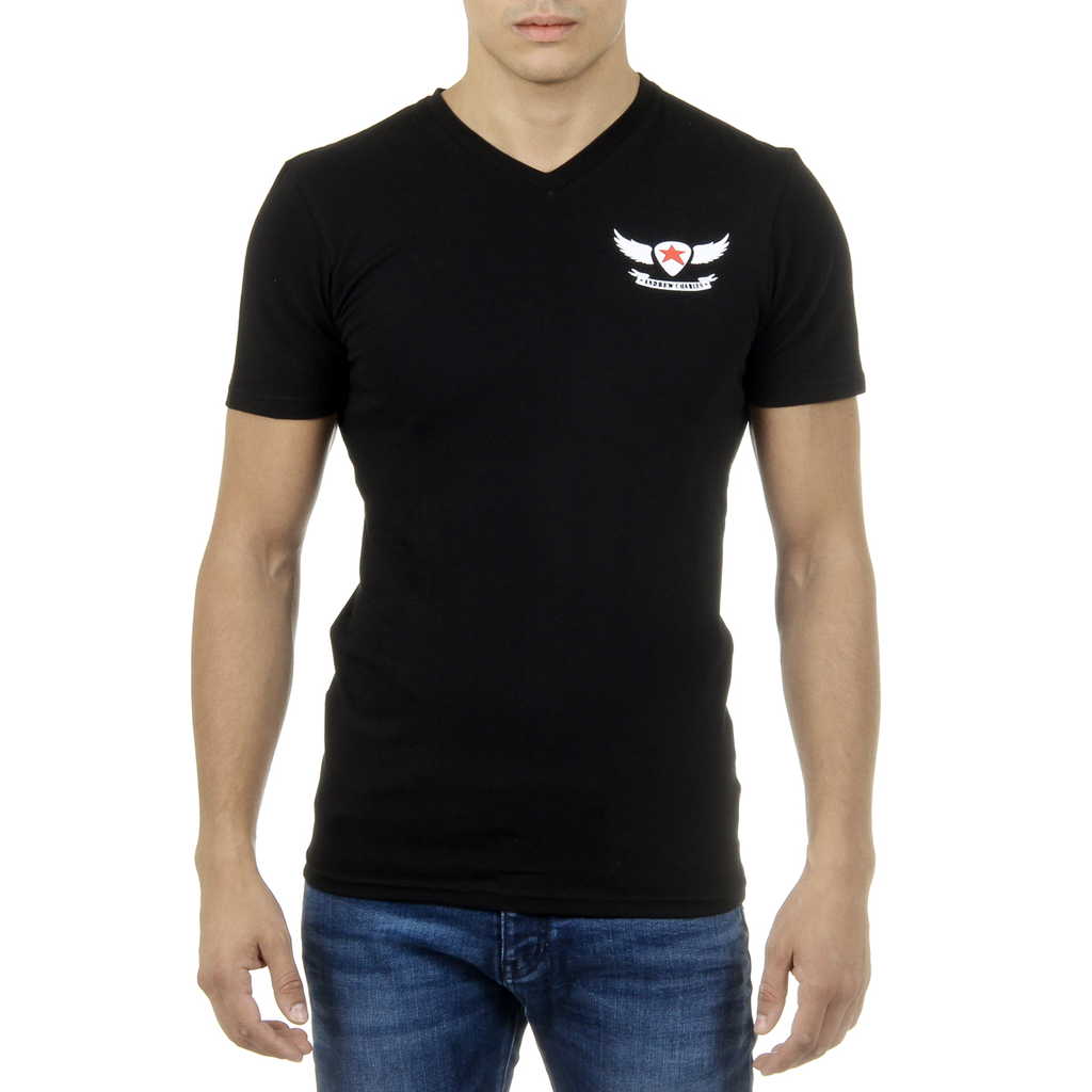 Camiseta Andrew Charles para hombre, manga corta, cuello en V, negra, KENAN