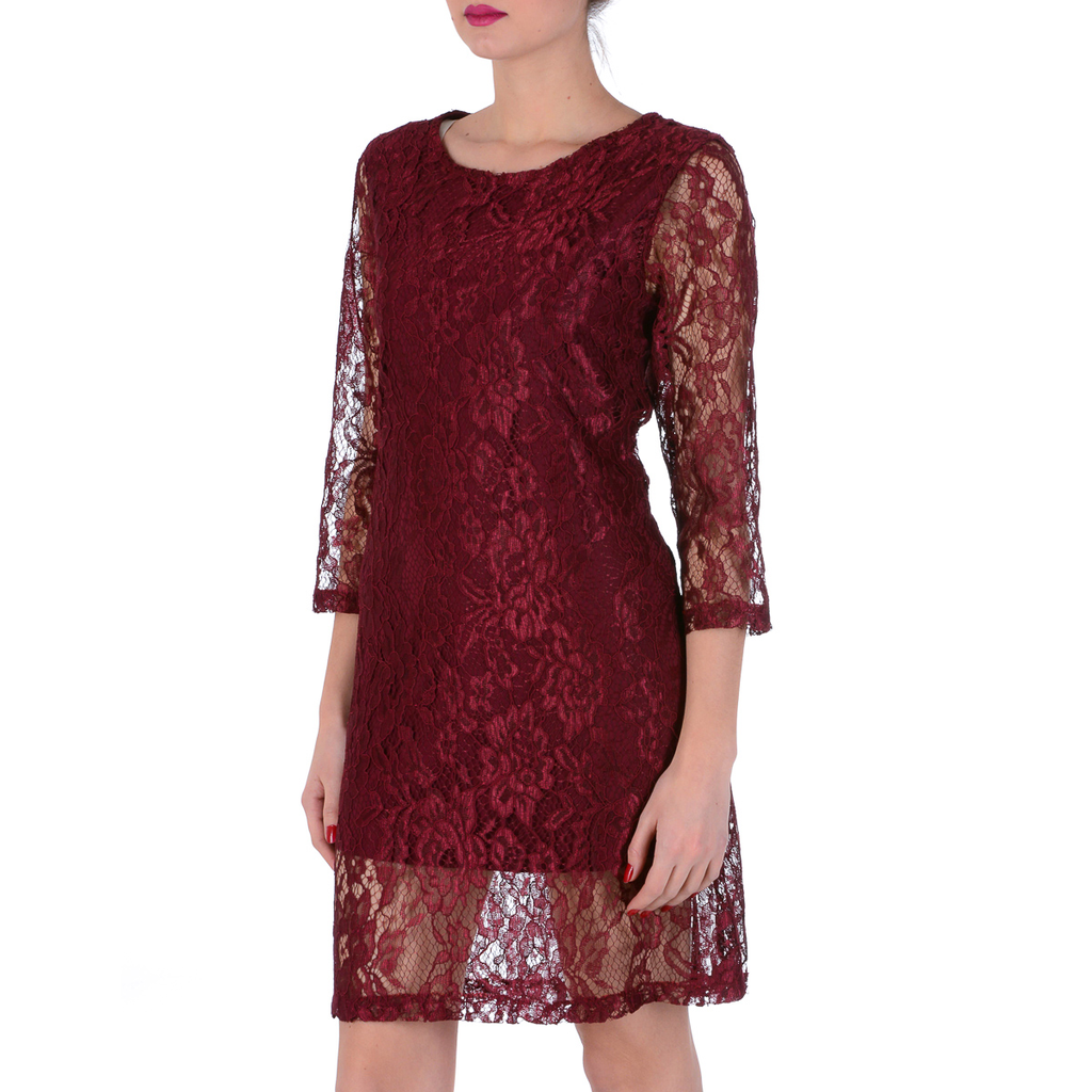 Vestido de mujer V 1969 Italia con mangas 3/4 Burdeos MILENA