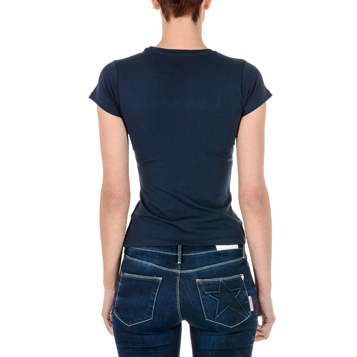 Camiseta Andrew Charles para mujer, manga corta, cuello redondo, azul, TARANA