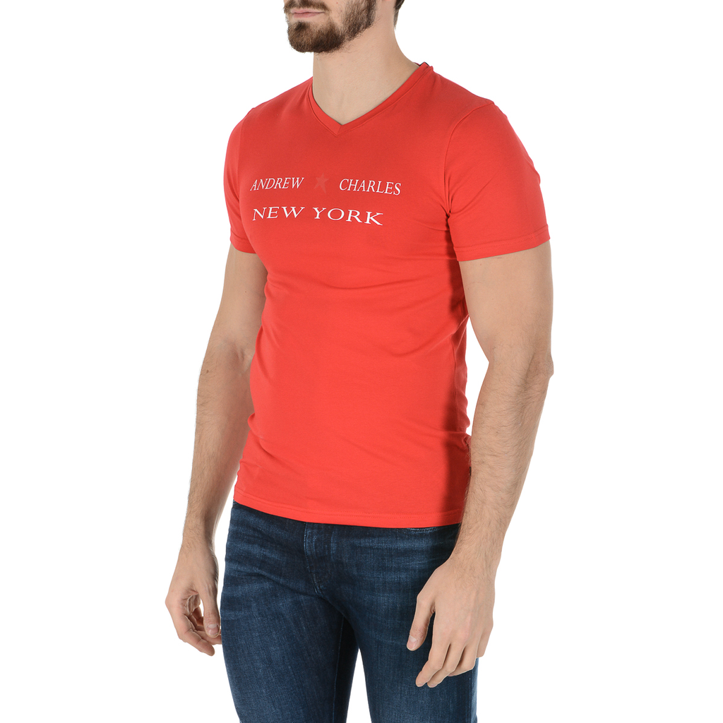Camiseta Andrew Charles para hombre, manga corta, cuello en V, roja, KENAN