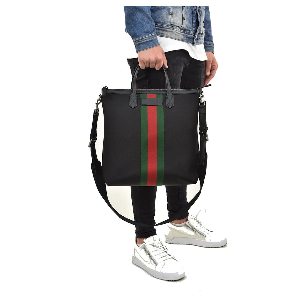 Bolso tote Gucci Web Stripe para hombre, color negro