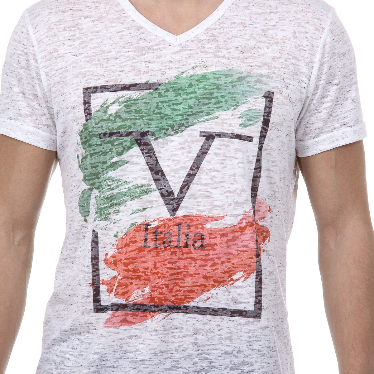 V 1969 Italia Mens T-shirt Short Sleeves V-Neck White LUCAS