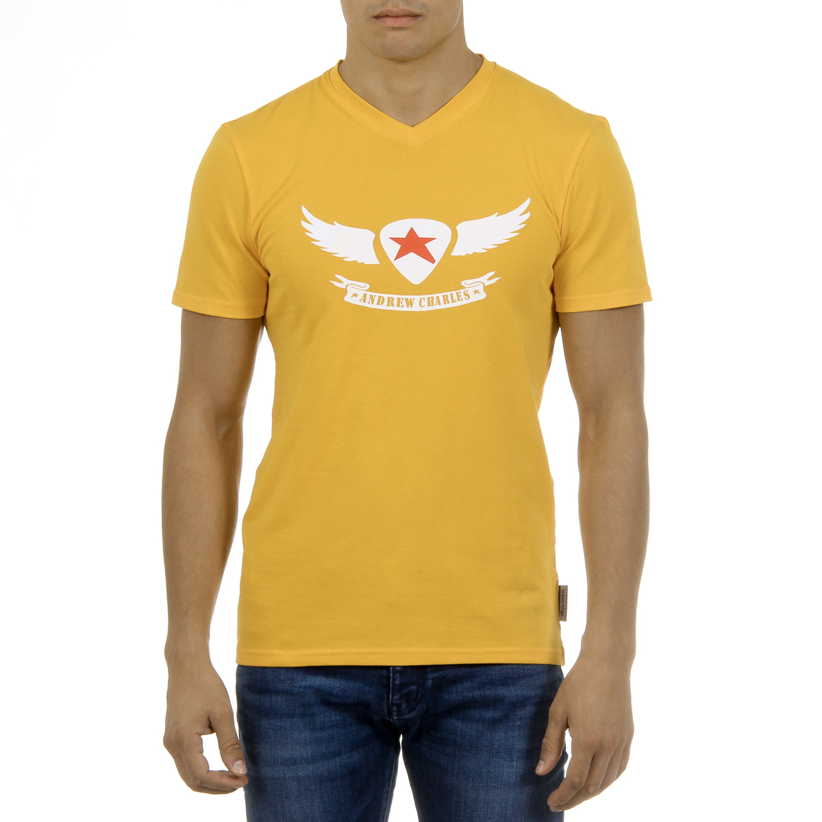 Camiseta Andrew Charles para hombre, manga corta, cuello en V, amarilla, KENAN
