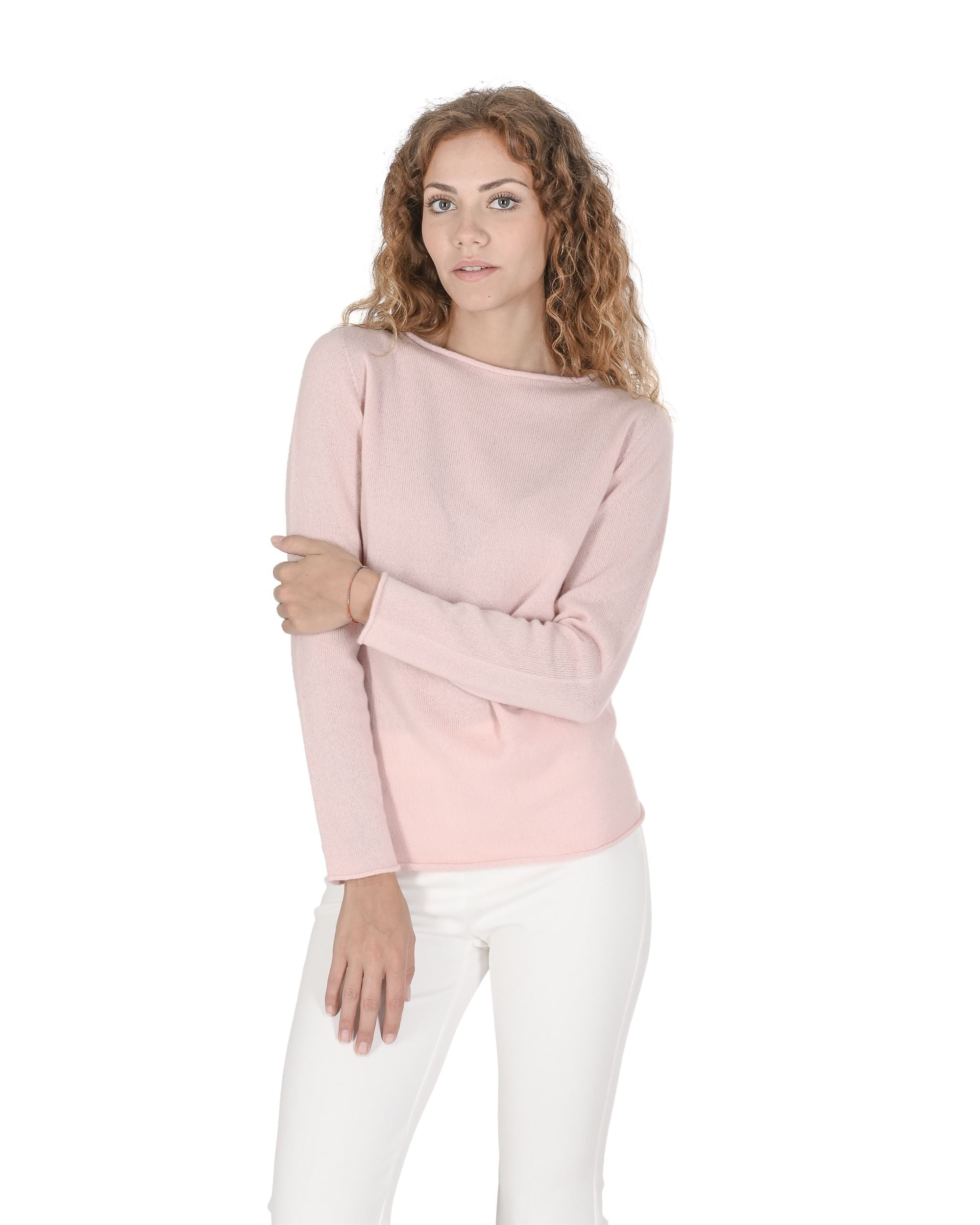 Suéter de cuello barco para mujer de cachemira Crown of Edinburgh COE 0025 BABY PINK