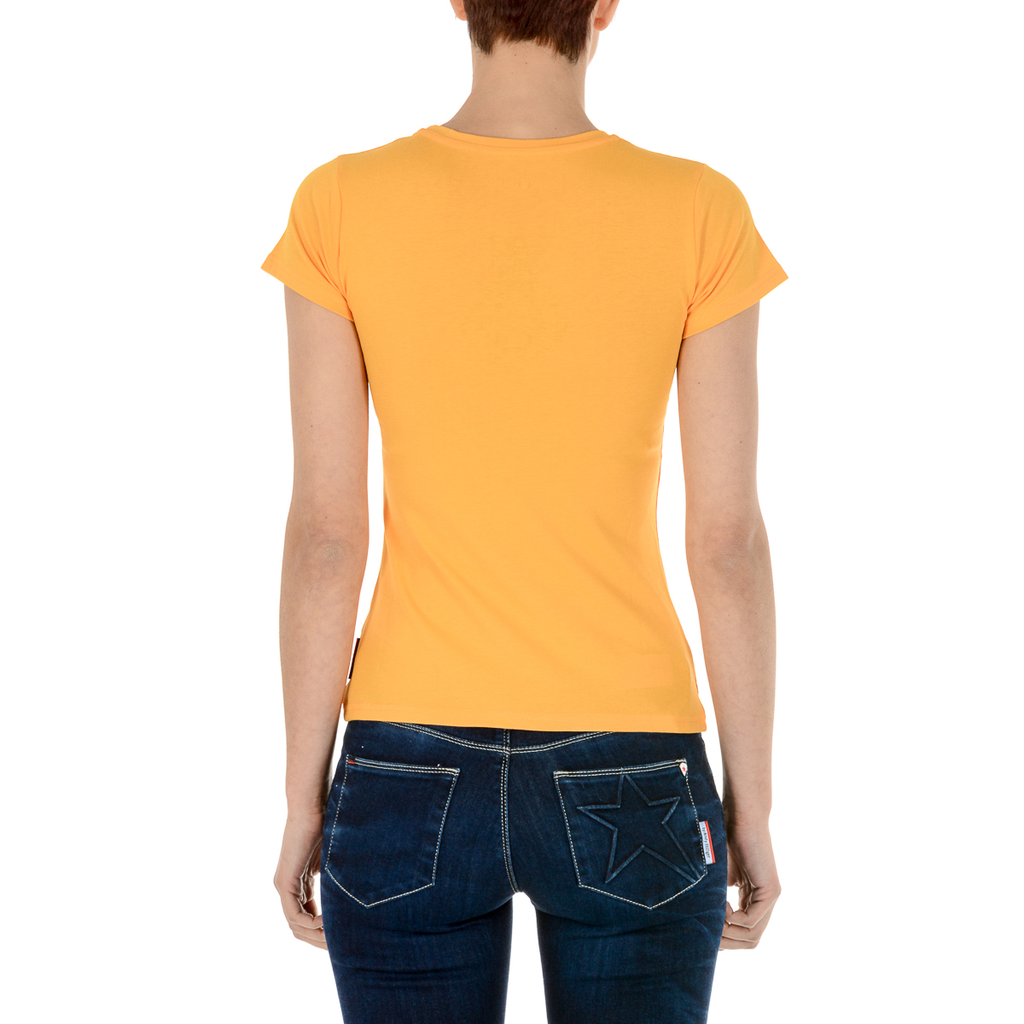 Camiseta Andrew Charles para mujer, manga corta, cuello redondo, amarilla, TARANA
