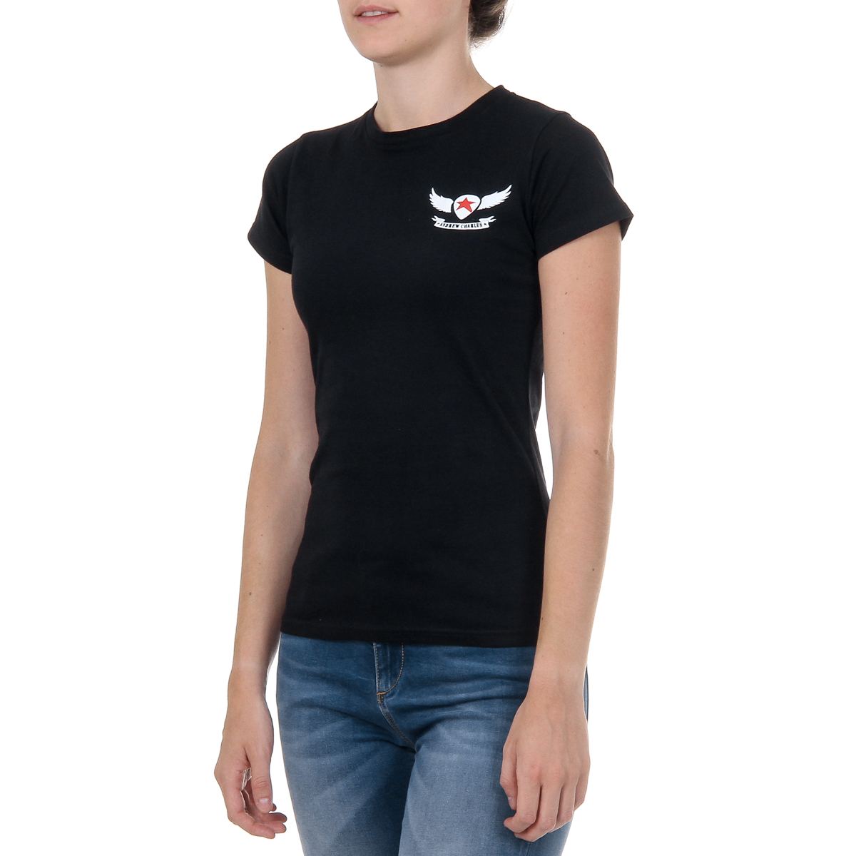 Camiseta Andrew Charles para mujer, manga corta, cuello redondo, color negro TARANA