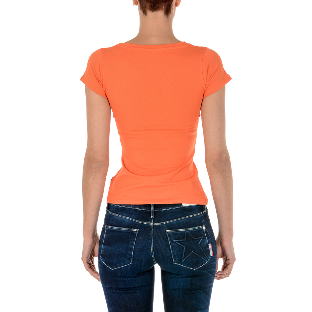 Camiseta Andrew Charles para mujer, manga corta, cuello en V, naranja, TAPIWA