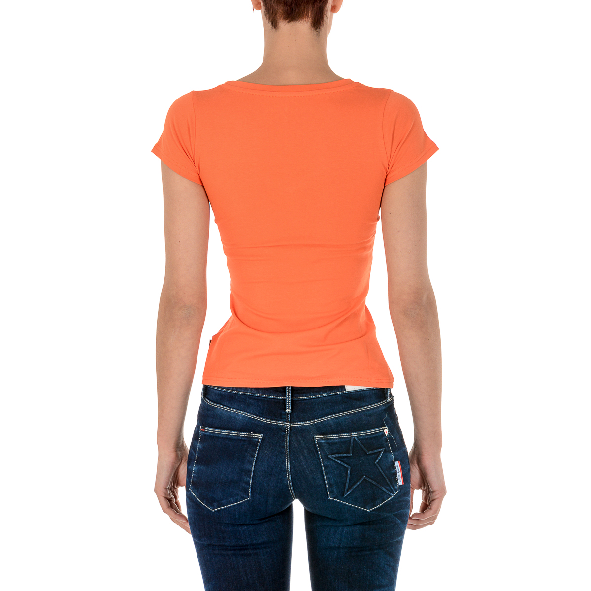 Camiseta Andrew Charles para mujer, manga corta, cuello en V, naranja, TAPIWA