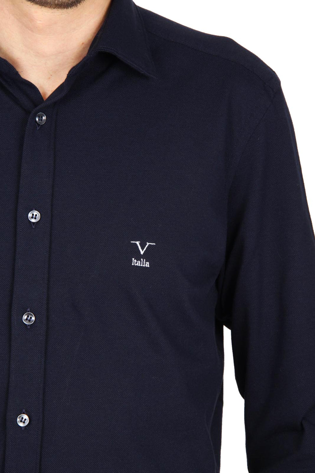 Camisa de manga larga para hombre V 1969 Italia Paris Piquet Blu