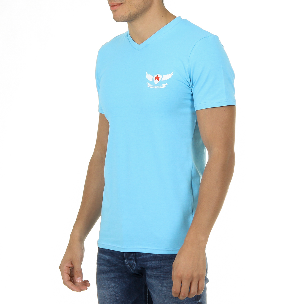 Camiseta Andrew Charles para hombre, manga corta, cuello en V, azul claro, KENAN