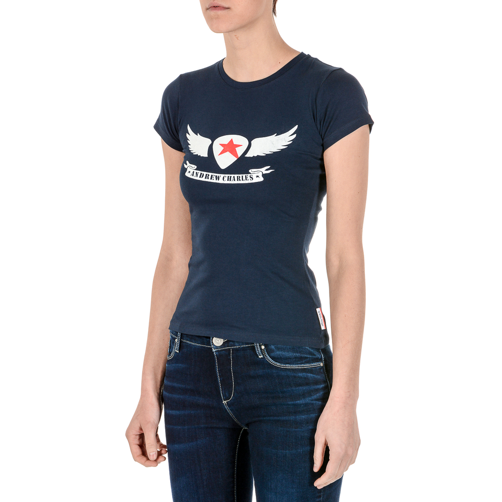 Camiseta Andrew Charles para mujer, manga corta, cuello redondo, azul, TARANA