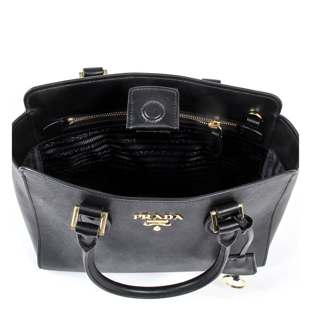 Bolso de hombro Prada de piel Saffiano suave con asa superior en negro