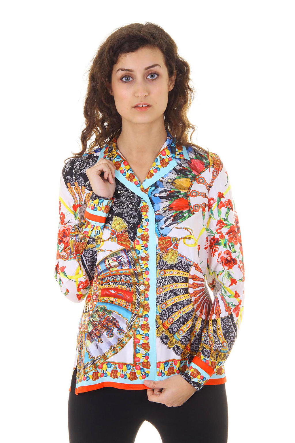 Dolce & Gabbana Carretto Siciliano camisa de mujer manga larga F5F01T FP122 X0800