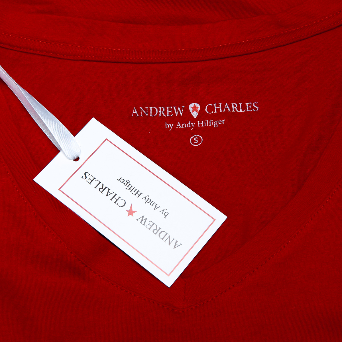 Camiseta Andrew Charles para mujer, manga corta, cuello en V, roja, TAPIWA