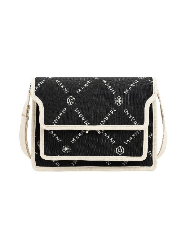 Bolso de hombro de tela Marni Monogram negro