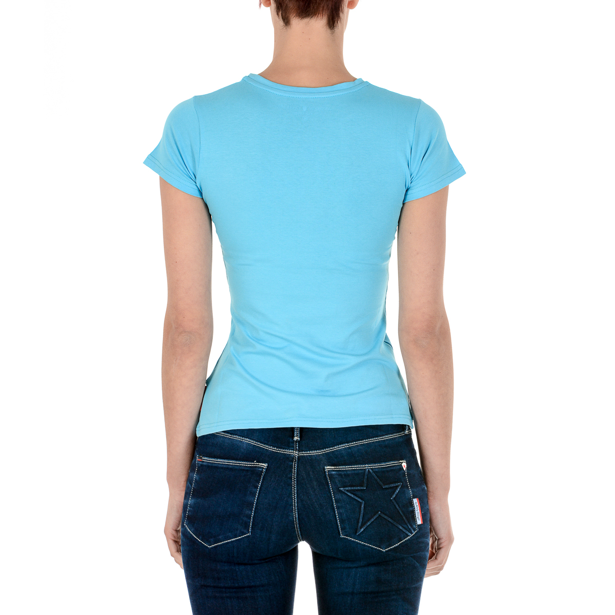 Camiseta Andrew Charles para mujer, manga corta, cuello redondo, azul claro TARANA